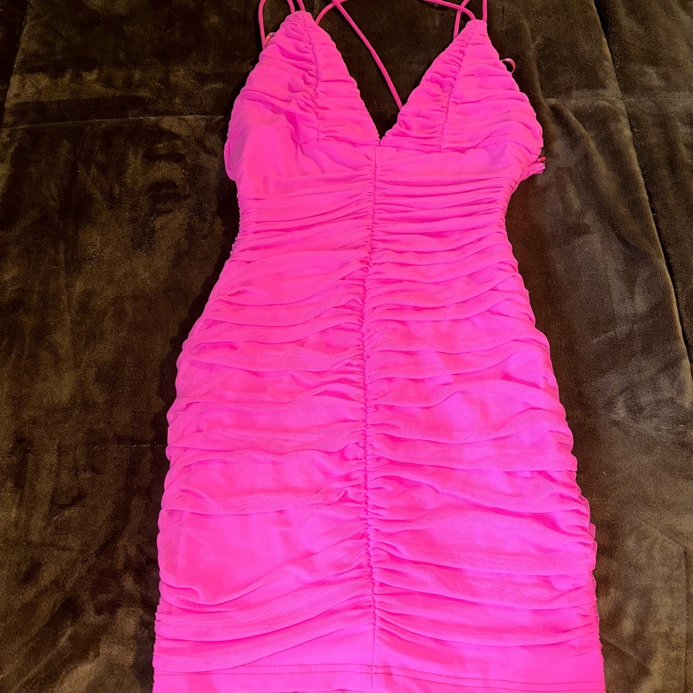 Angel Biba Pink Ruched Bodycon Mini Dress (From ShopHopes Boutique)